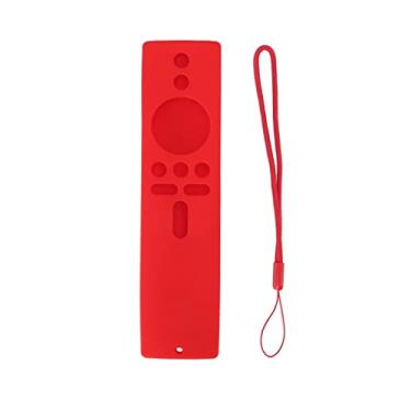 Imagem de Capa protetora de controle remoto antiderrapante Capa de silicone para Mi Box S e Mi TV Stick Macia, durável, adequada para a pele, à prova de choque, lavável com cordão (Conjunto Vermelho)