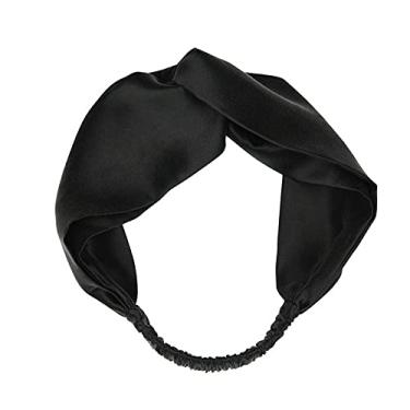 Imagem de HIDOLL Faixa de cabelo 100% seda amoreira, turbante elástico torcido para mulheres, acessório de cabelo antiderrapante para dormir (preto)