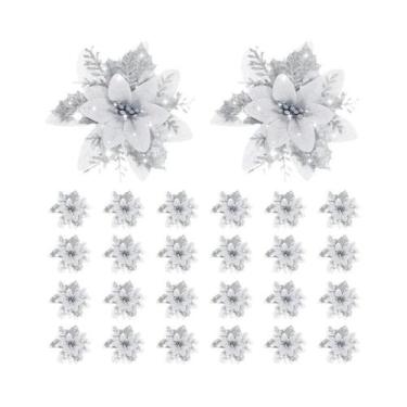 Imagem de Flores Artificiais Com Glitter De 13,5cm, Enfeites Para Árvore De Nata