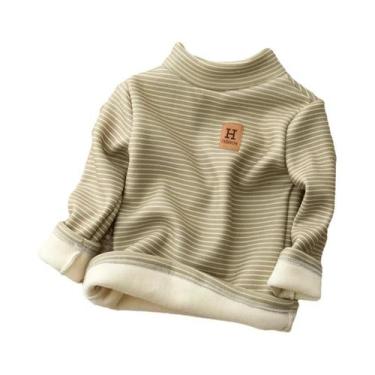 Imagem de Camiseta De Inverno Para Meninas Com Listras Quentes, Gola Alta, Camis