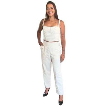 Imagem de Conjunto Luxo Feminino Social Calça e Cropped Elegante Cor:;Tamanho:P-Unissex
