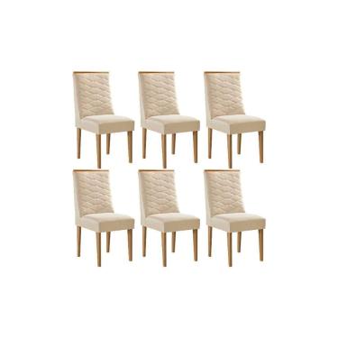 Imagem de Cadeira De Cozinha Maldivas Kit 6 Un Madeira Capuccino/suede Creme - Rufato