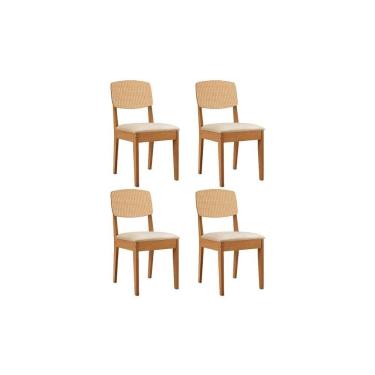Imagem de Cadeira De Cozinha Havana Premium Kit 4 Un Naturalle/suede Creme - Rufato