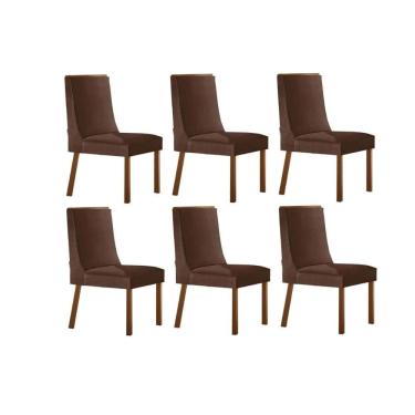 Imagem de Cadeira De Cozinha Dakota Kit 6 Un Naturalle/suede Marrom - Rufato