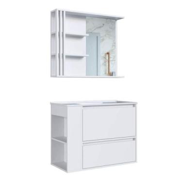 Imagem de Gabinete De Banheiro 80cm Estela Branco Lavatório Espelheira com 1 Gav