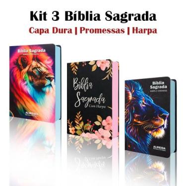 Imagem de Kit 3 Biblias Sagrada Letra Gigante - Capa Dura Leão - Palavras de Jes