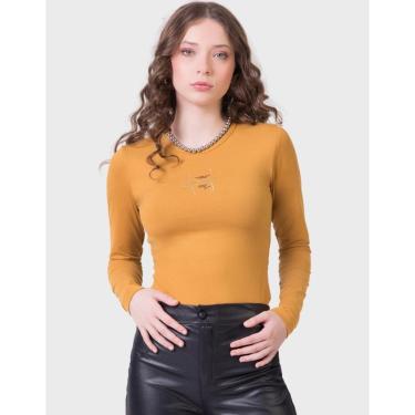 Imagem de Blusa Manga Longa Estampada Frio Moda Dia a Dia Inverno Elegante Amarelo - Feminino 12 a 18 anos-Feminino