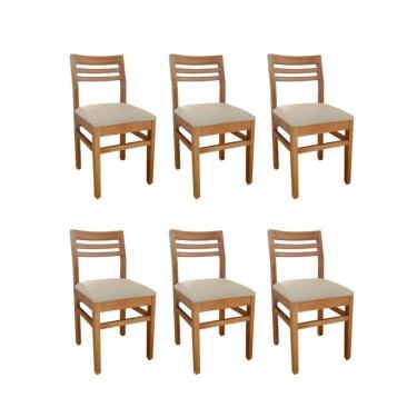 Imagem de Kit 6 Cadeiras para Sala de Jantar em Madeira Maciça Diamante Natural/Bege