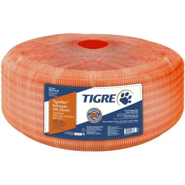 Imagem de Eletroduto Flexível Corrugado Reforçado 50m 25mm 14211250 para Proteção de Condutores Laranja Tigre