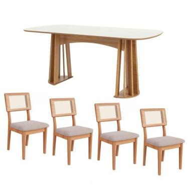 Imagem de Conjunto de Jantar Mesa 1,80m MDF e Base Ripada + 4 Cadeiras - Dalla C