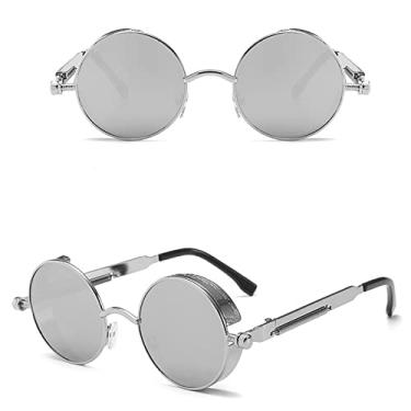 Imagem de Óculos de sol redondos estilo steampunk masculino feminino designer retro redondo armação de metal lente colorida óculos de sol prata prata, outros