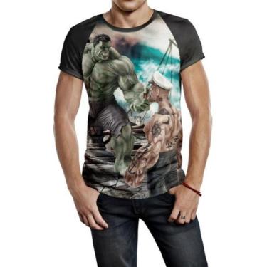 Imagem de Camiseta Raglan Masculina Popeye Vs Hulk Ref:307 - Smoke