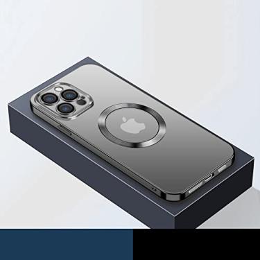 Imagem de Estojo de carregamento sem fio magnético transparente para galvanoplastia para iPhone 13 12 11 Pro Max câmera lente de vidro capa macia, preto, para iPhone 11