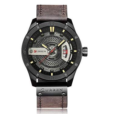 Imagem de Relógio de pulso masculino com calendário, pulseira de quartzo analógico com pulseira de couro, mostrador à prova d'água para decoração de negócios, M8301-1, correia