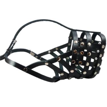 Imagem de Focinheira de cesta de malha de couro seguro para cães #16 preta – Dinamarquesa, São Bernardo, Mastiff (circunferência 39,3 cm, comprimento do focinho 11,4 cm)