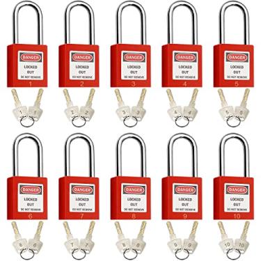 Imagem de SAFBY Fechaduras de identificação de bloqueio, cadeado de segurança, cadeados de segurança Loto com chave diferente para estação de kits de identificação de bloqueio (vermelho 1-10)