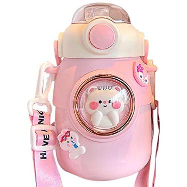 Imagem de Garrafa térmica a vácuo,Linda garrafa de água de aço inoxidável com palha - Livre de BPA à prova de vazamento para manter as bebidas frias por 24 horas ou quentes por 12 horas Jiem-br