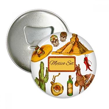 Imagem de Emblema multifuncional Sombrero com ímã de geladeira mexicano pirâmide do deserto cacto do México