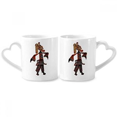 Imagem de Conjunto de canecas de porcelana para casal de ópera chinesa da China Shadow Play com alça de coração