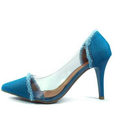 Imagem de Scarpin Gioh Shoes Salto Alto Fino Vinil Jeans Azul