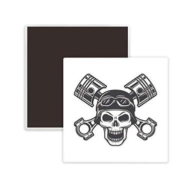 Imagem de Esqueleto luzes de motocicleta padrão quadrado cerâmica magnética lembrança lembrança