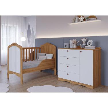 Imagem de Conjunto Quarto de Bebe Comoda Encanto e Berço Harmonia 100% MDF Permóbili Baby Nature/Branco