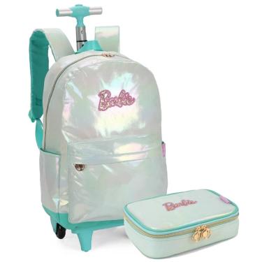 Imagem de Mochila de Rodinhas e Estojo Verde Barbie Brilhante Luxcel