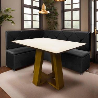 Imagem de Conjunto Canto Alemão com Bau para Bar Lanchonete Preto 125x160cm SOFA STORE