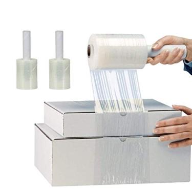 Imagem de EatingBiting 2 peças 250 pés força industrial mão stretch wrap 10.2 cm plástico transparente durável grosso transparente aderência material móvel durável auto-aderente embalagem palete móveis