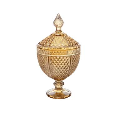 Imagem de Potiche de Cristal com Pé Bico de Jaca Perseu Âmbar 15cm x 28cm - Lyor