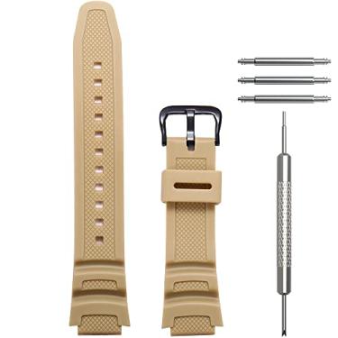 Imagem de Pulseira de relógio de resina compatível com Casio W218H AE-1200 AE1000 AE-1300 F108WH WS1600H pulseira de substituição esportiva à prova d'água (fivela preta cáqui)