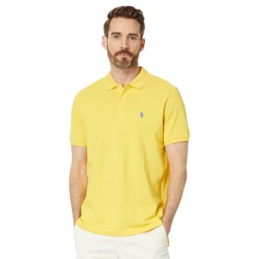 Imagem de U.S. Polo Assn. Camisa polo masculina de piquê de algodão sólido com pequeno pônei, Amarelo vencedor, XXG