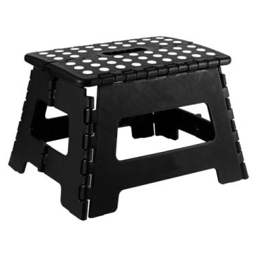 Imagem de Banqueta Dobrável Banquinho Resistente Multiuso De Plástico Com Alça Portátil 22cm Preto