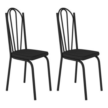 Imagem de Kit 2 Cadeiras De Cozinha Alabama Corino Preto Pés De Ferro Preto