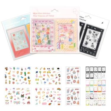 Imagem de WOGOZAN Conjunto de adesivos de mini filme para câmera instantânea FujiFilm Instax Mini 12/11/9/8/7+/SE/99/90 EVO filme de 5,5 x 8,6 cm, inclui 30 bordas para fotos e 6 adesivos fofos de desenhos