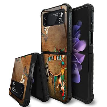 Imagem de CARLOCA Capa compatível com Samsung Galaxy Z Flip 4 5G, design de padrão indiano com ponta de flecha nativa americana para meninas e meninos, à prova de choque, capa antiarranhões para Samsung Galaxy