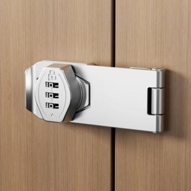 Imagem de ETEKJOY Fechadura de armário sem chave, código de combinação de senha de 3 dígitos, trava de ferrolho, puxador de torção, gaveta de madeira, armário seguro para arma (prata, 10 cm)