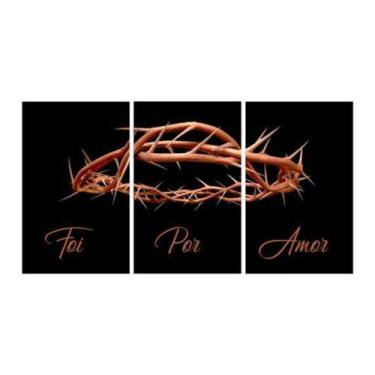 Imagem de Quadro mosaico 3 peças coroa de espinhos foi por amor preto - NEYRAD