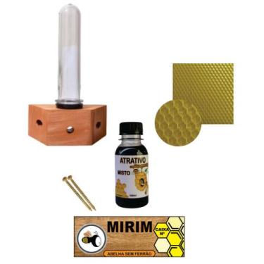 Imagem de Atrativo Para Abelha + alimentador + placa Mirim com Cera - Madeiras S