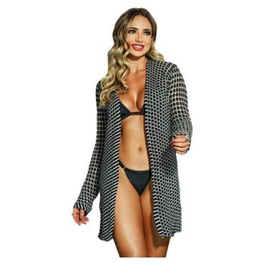 Imagem de Saída Praia Feminina Manga Longa Aberta Kimono Leve - EUC STORE, Preto
