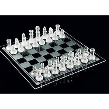 Imagem de 10"*10" Glass Chess Set Frosted and Clear Pieces Felted Bottom for Adult and Teens（Gift for Game Education）