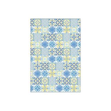 Imagem de Painel De Festa Vertical 1,50 x 2,20 - Estampa Azulejo Azul com Amarel