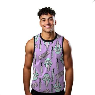 Imagem de Camiseta Algodão Regata Verão Estilo Moda Praia Máscara Terror Faca 18