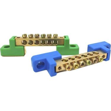 Imagem de Kit 2 Barramentos Universal Neutro + Terra Terminal Barra Borne com 6 