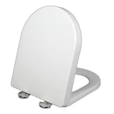 Imagem de Assento de vaso sanitário branco, tampa silenciosa com amortecedores apertados, dobradiças de liberação rápida, assento sem aba, fácil de limpar, tampa de banheiro
