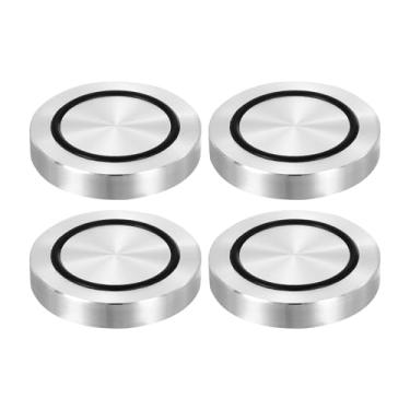 Imagem de uxcell Rosca M8 55 mm / 2,2" diâmetro 10 mm de espessura alumínio círculo disco disco adaptador superior 4 peças redondo sólido mesa pés almofada placa hardware com anel de borracha antiderrapante