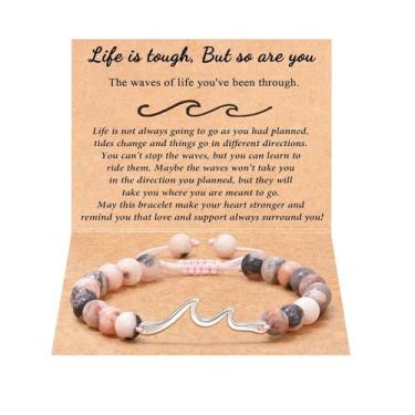 Imagem de LANWLOSI Presentes inspiradores para mulheres, pulseira de onda para a terra, pulseira Life Is Tough but so Are You, inspiradora, presentes de encorajamento, animação, espiritual, fique bem em breve,