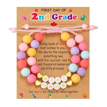 Imagem de Lydow Primeiro dia de pré-escola/jardim de infância/1ª série/2ª série, mini conjunto de pulseiras Mommy and Me/Mama de volta às aulas para 2 joias de presente, 5.5-8.5inches, Sem Pedra Preciosa