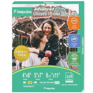 Imagem de Glossy Photo Paper 4x6, 5x7, 8.5x11, 120 Variety Pack Bulk, Assorted Sizes, Inkjet, 52lb, Pikapoka (P4585YE200GP)