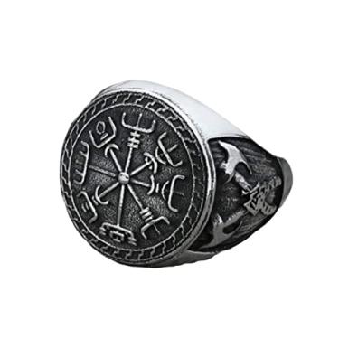 Imagem de MayiaHey Anel Vegvisir, Helm of Awe, anel de runa para homens, anel de bússola de pirata viking nórdico Valknut Odin anel símbolo Odin joia machado, anel de nó celta vintage anel de machado de batalha